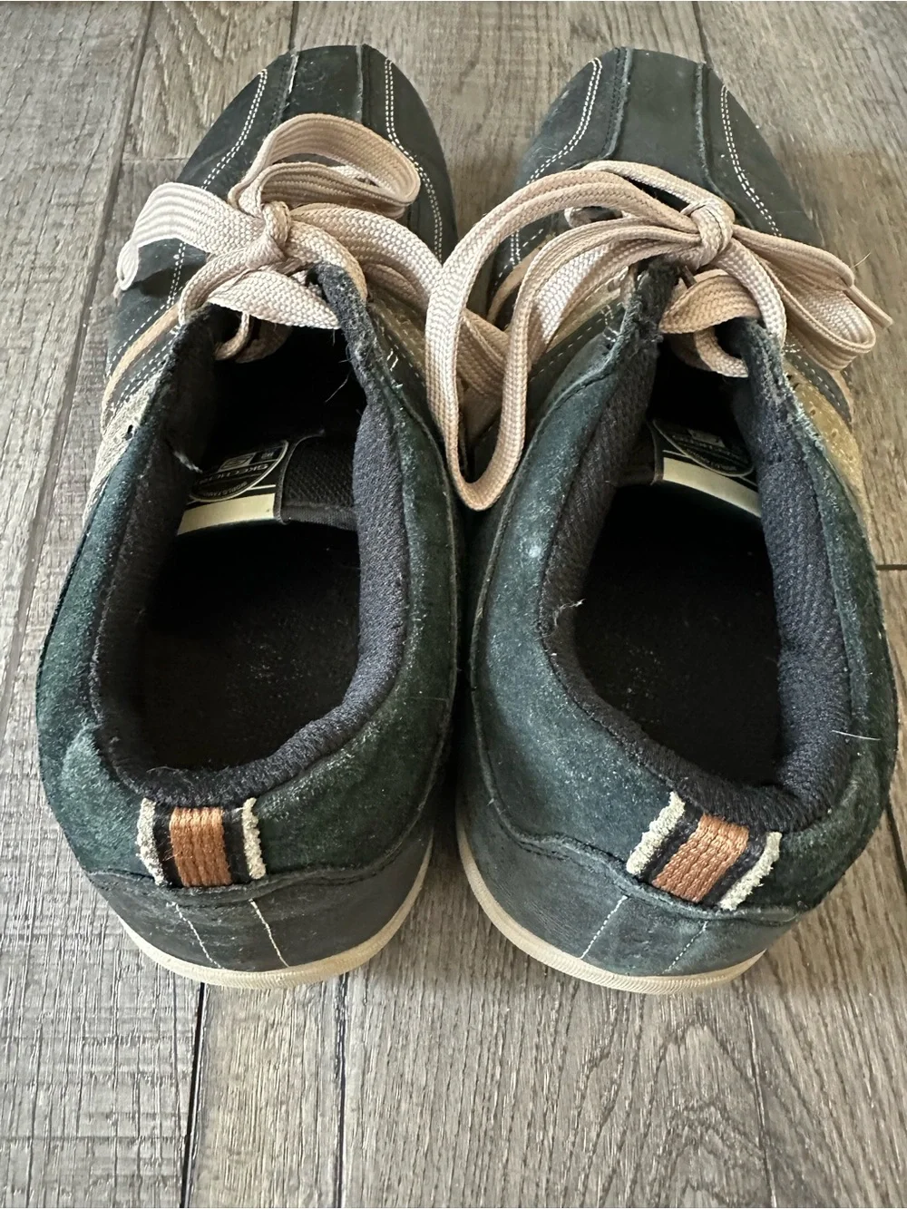 Skechers Men’s Navy Casual Shoes with Beige Laces and Tan Stripes- Size 10